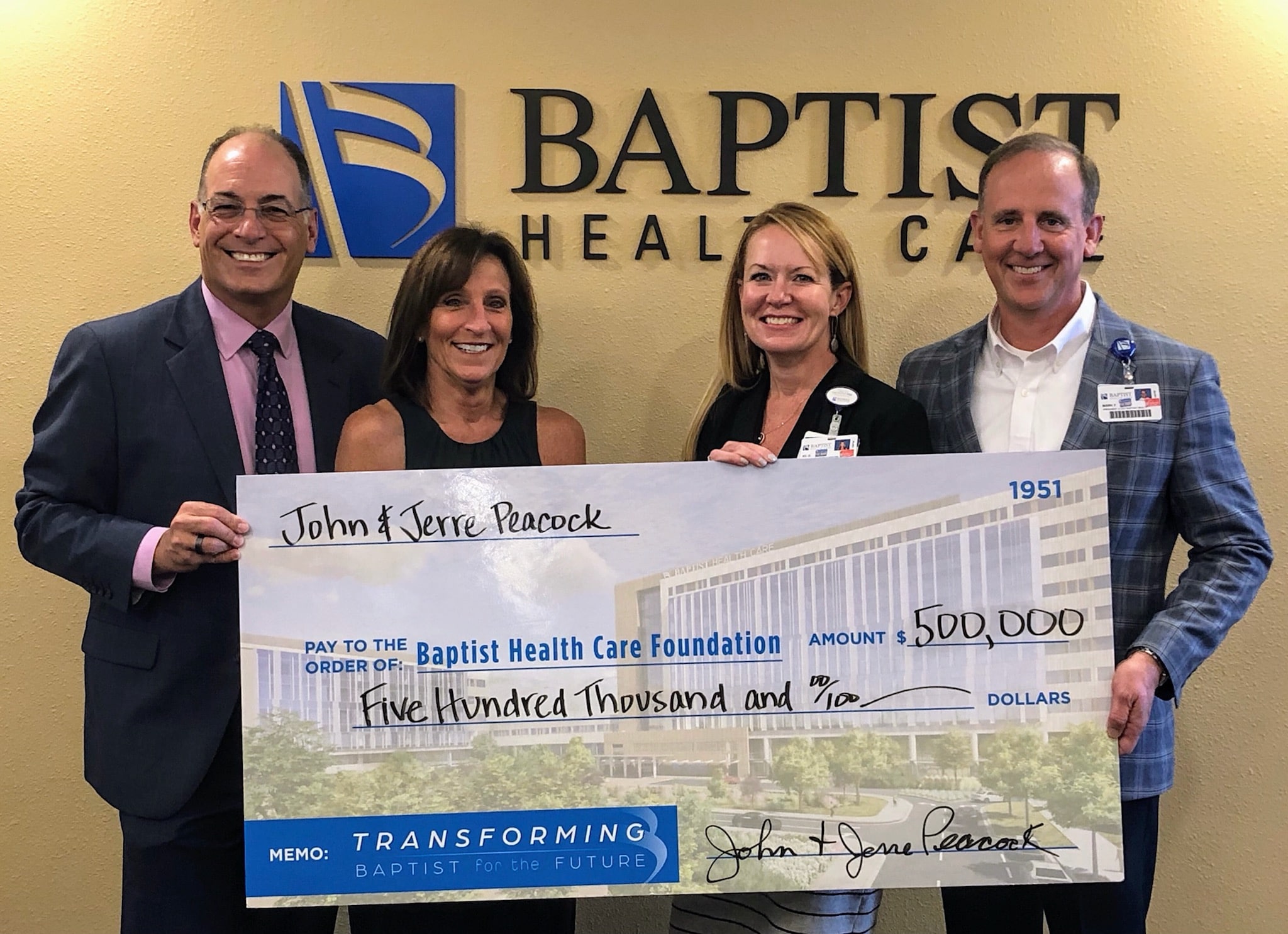 John and Jerre Peacock Donate $500,000 to Baptist Health Care Foundation