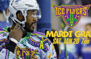 Ice Flyers Mardi Gras Plus FLASH Discount for Mardi Gras Mambo at Bay Center!