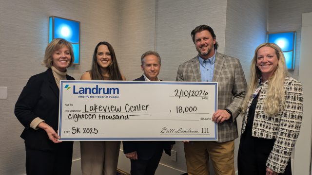 Landrum presents $18,000 to Lakeview Center